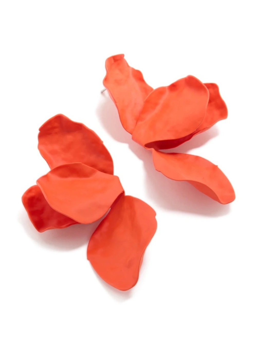 🆕 Orange Matte 3D Textured Large Flower Petal Cascade Drop Earrings NWOT